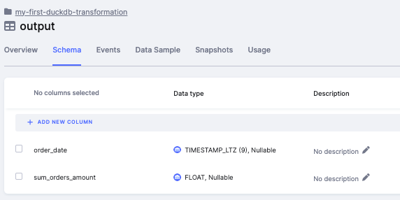 Screenshot - Output Table With Typed Columns